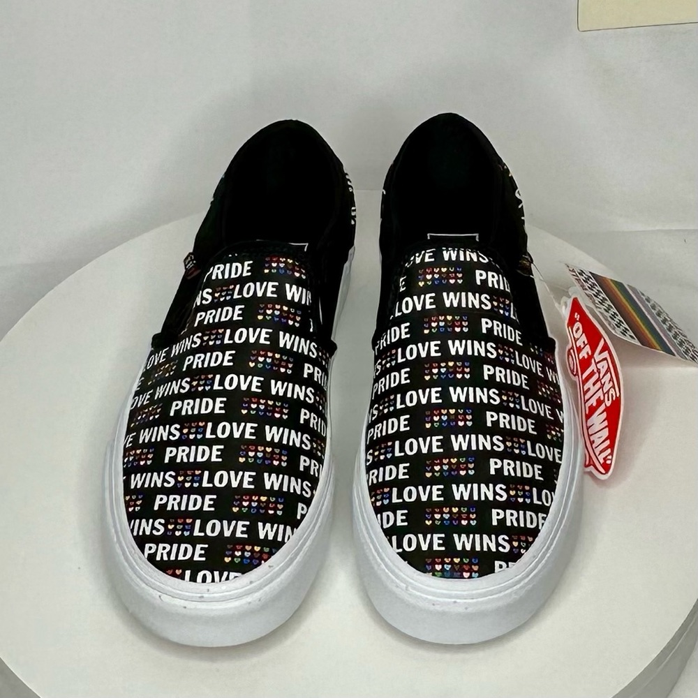NWT Vans Asher PRIDE Black/Multicolor Glitter Slip-on Skate Sneakers Size 6.5 - Picture 4 of 8